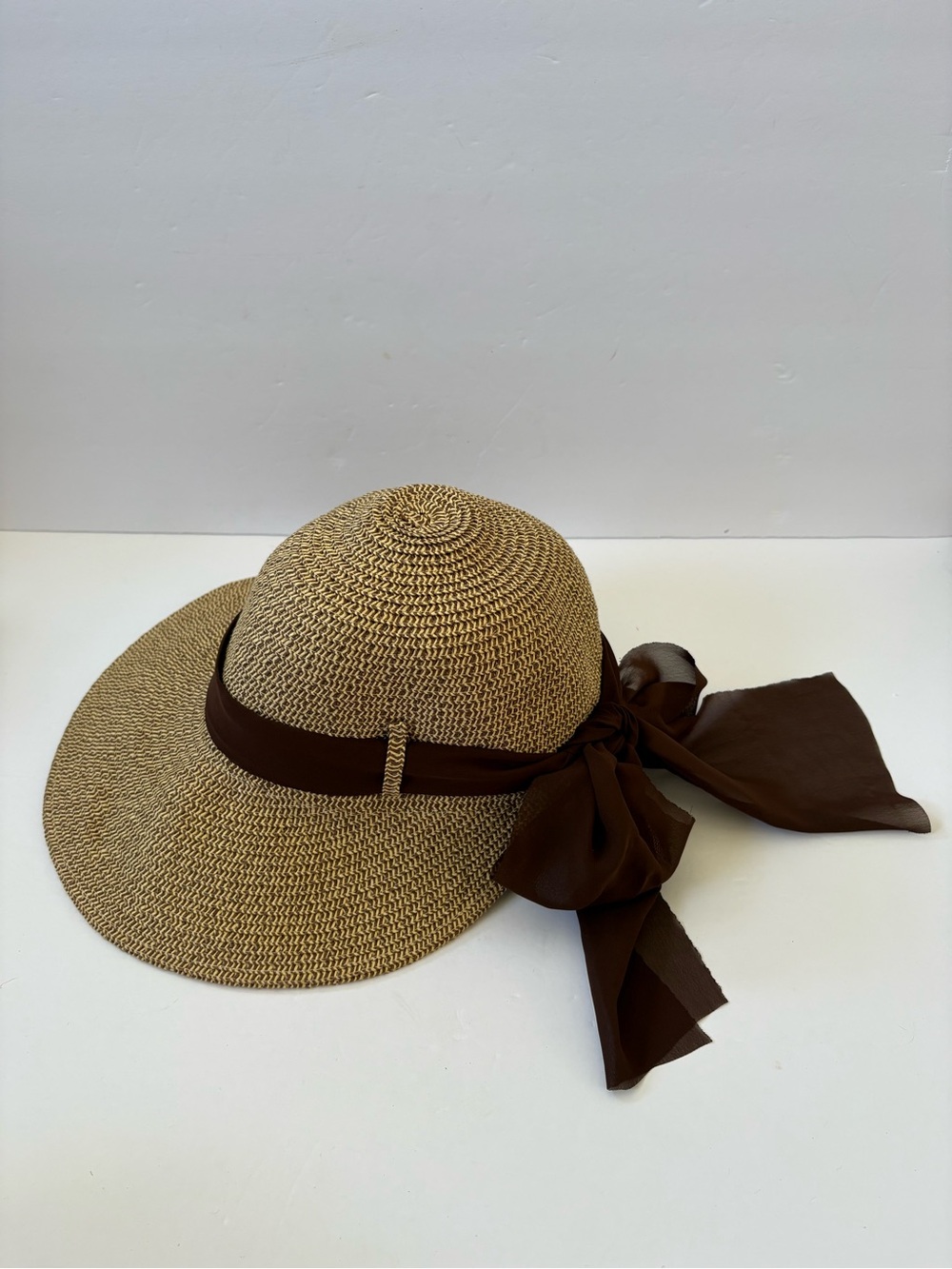 Royal Road Woven Paper Straw Sun Hat Resort Cruise Coastal Wide Brim Chiffon Bow